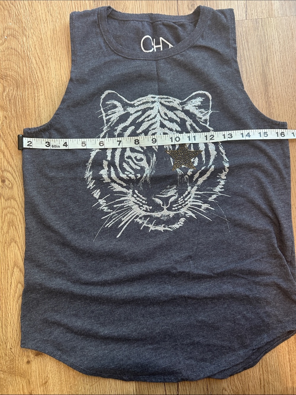 Chaser Kids Tiger Star‎ Studded Muscle Tank Top Charcoal Gray Size 14 CHTW70 - Picture 6 of 7
